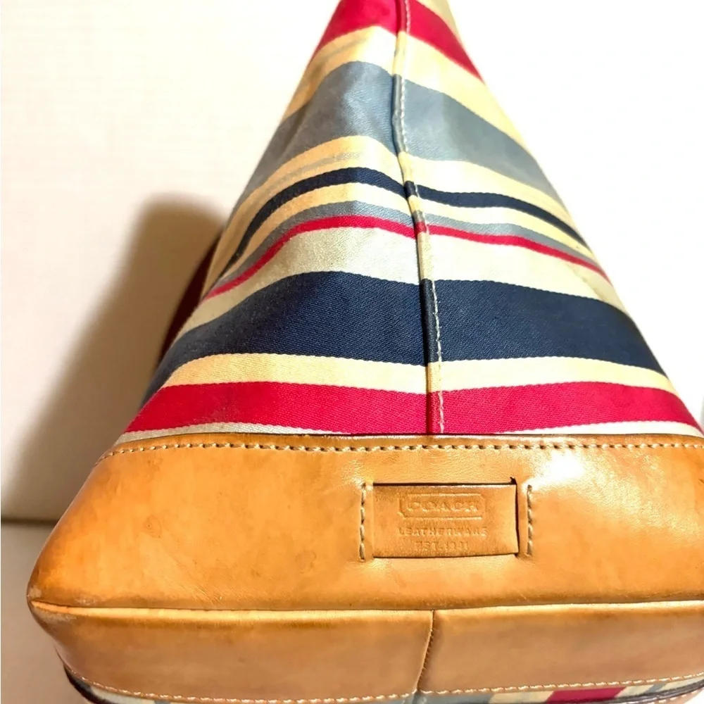 Coach Striped canvas/Leather Tote Bag